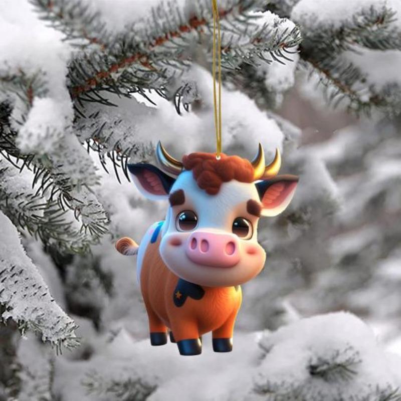 Christmas Cow Pendant Durable Acrylic Adorable Cow Ornament for Christmas Tree Decoration Party Favor KTY