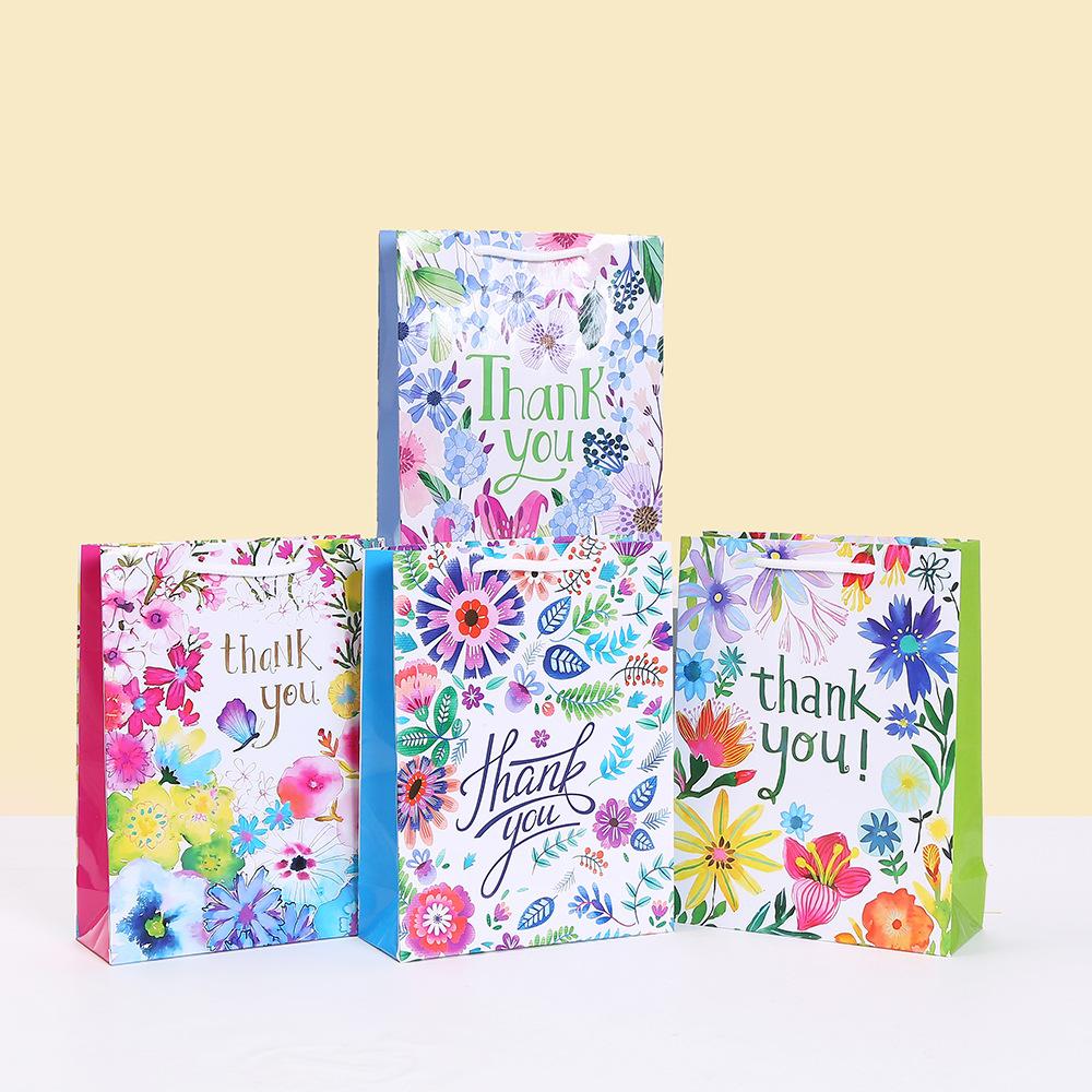 12pcs Thank you paper tote bags floral gift bags for party favors boutique checkout wedding birthday