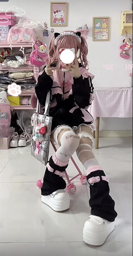 XHSUKADO Cat Ear Landmine Long Y2K Sickly Loose Color Size XL Zip-Up Hoodie, Sportswear, Punk, Subculture, Angel, Style, Women's Clothing, Sleeve,
