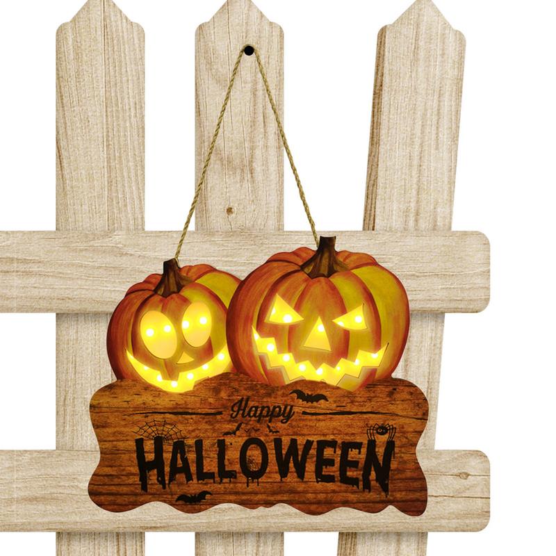 Décoration d'Halloween Lumière LED Accroche-porte Panneau de bienvenue Joyeux Halloween Citrouille Artisanat Mural Pour Maison Jardin Extérieur Décor Horreur