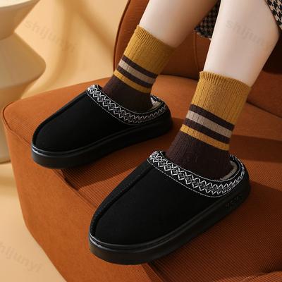 Mode Hiver Femmes Coton Dessin Animé Couple Antidérapant Couleur Unie Chaud Pantoufles d'Intérieur Maison Peluche Doux 2025 Pantoufles de Sol Confortables