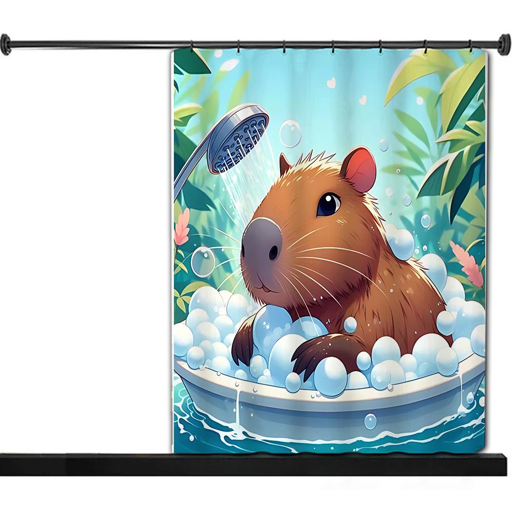 Shower Curtain Waterproof Polyester Fabric Paint Colorful Bath Cute Capybaras Curtains Home Bathroom Decor Curtain With Hook