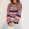 Women Bohemian Round Neck Loose Sweaters Long Sleeve Crochet Knit Pullover Tops Plus Size