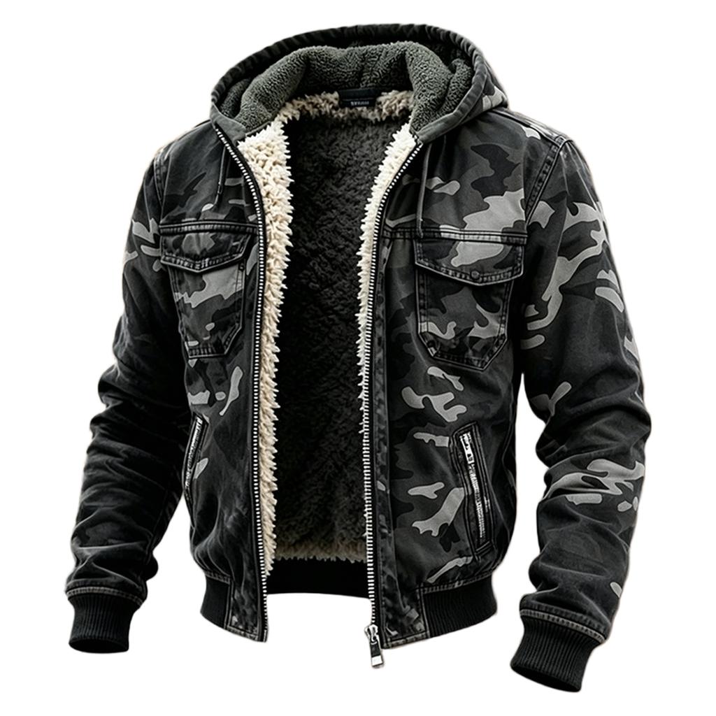 Men's Winter Camouflage Outdoor Hooded -Lined Jacket