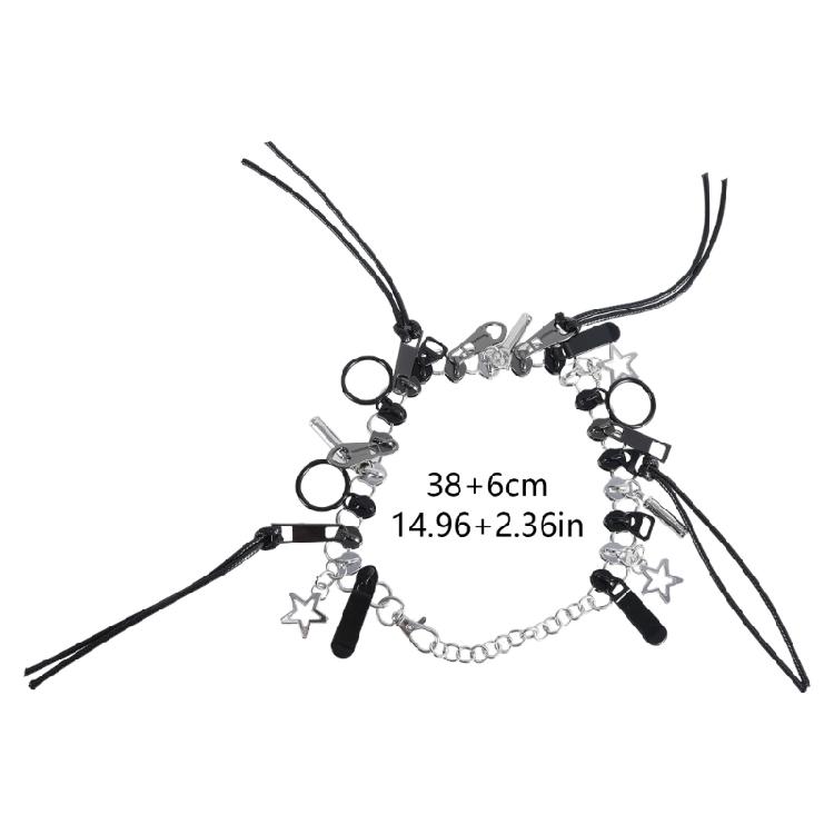 Star Round Leather Rope Necklace Adjustable Clavicle Chain Rock Style Neckchain