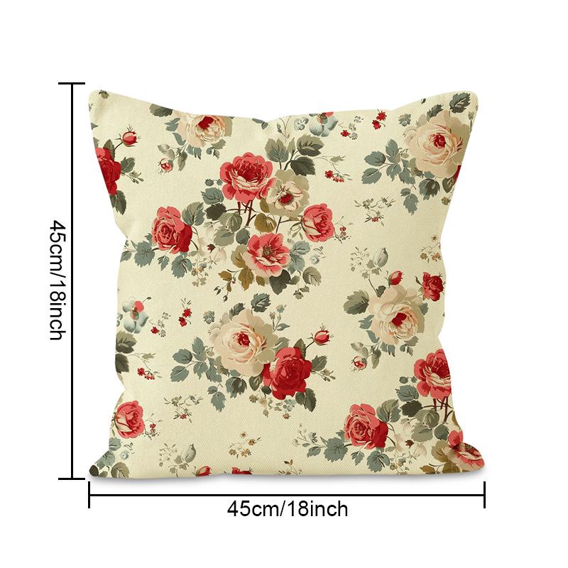 Spring Floral Linen Throw Pillow Cover for Sofa or Living Room