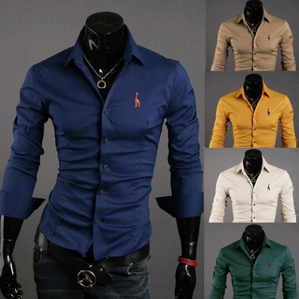 Buy Christmas Brand Long Sleeve Mens Shirt Casual Slim Fit Social Floral  Formal Deer Embroidery Male at affordable prices — free shipping, real  reviews with photos — Joom