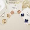Exquisite French Court Style Multi-Color Zirconia Four-Leaf Clover Earrings for Versatile Use