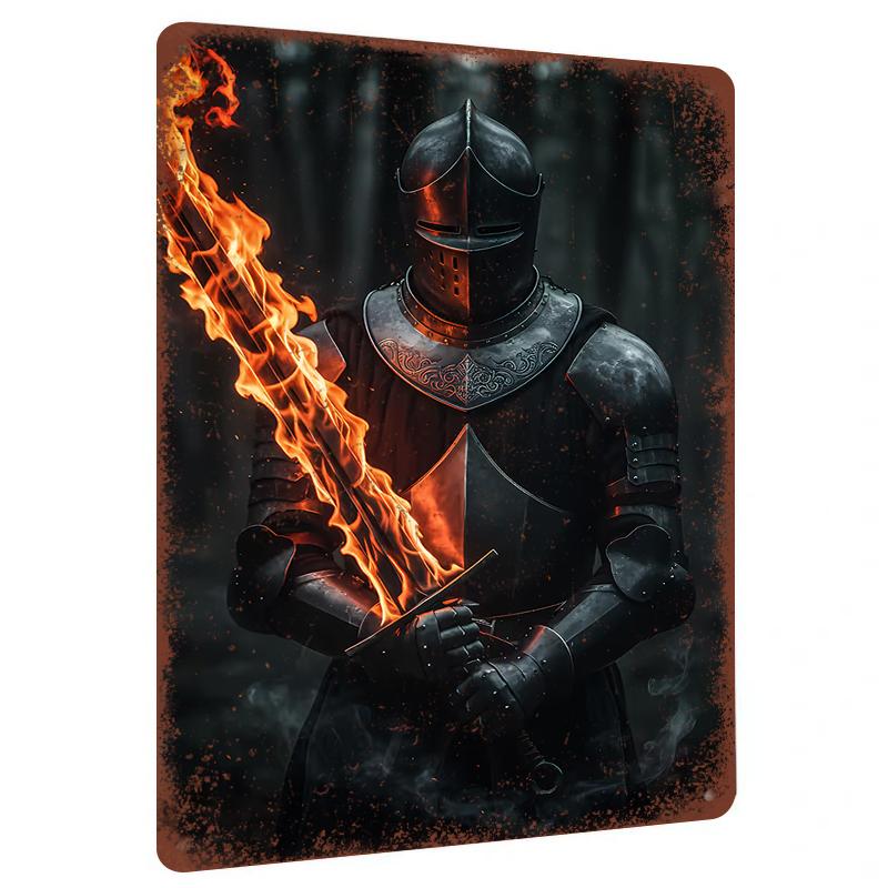 

Medieval Flame Knight Metal Iron Painting Retro Home Decor Living Room Study Wall Art Hanging 20x30cm（7.8x11.8inch）