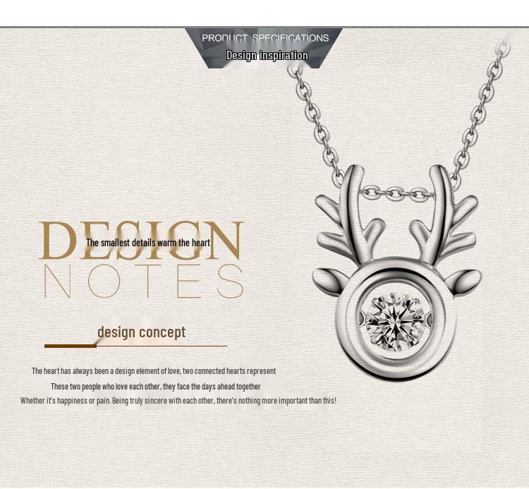 Lively Antler Necklace with Dancing Heart - S925 Sterling Silver Clavicle Chain Christmas Gift for Women