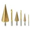6 Pcs Titanium Coated Drill Bit Set, Including 3 Sizes of Step Drill Bits and 3 Sizes of Twist