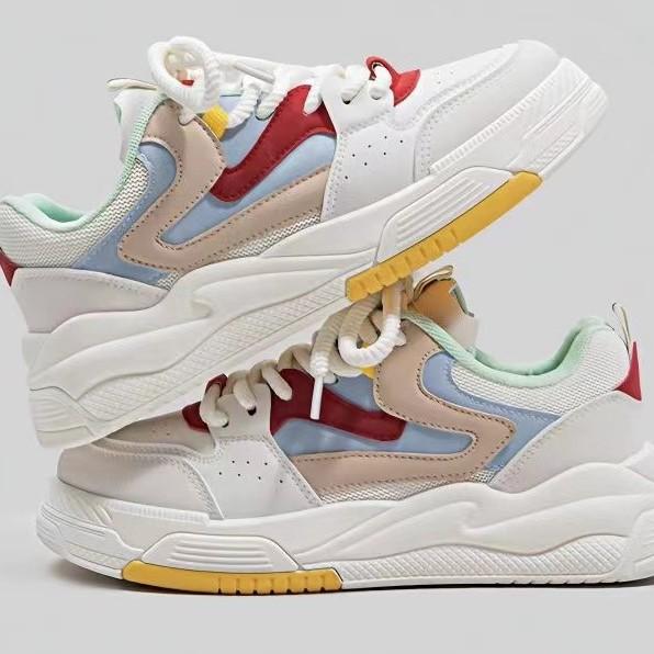 Platform White Shoes Spring New Comfortable Fashion Flat Bottom Breathable Contrasting Color Board Shoes Casual Sports Dad Shoes
