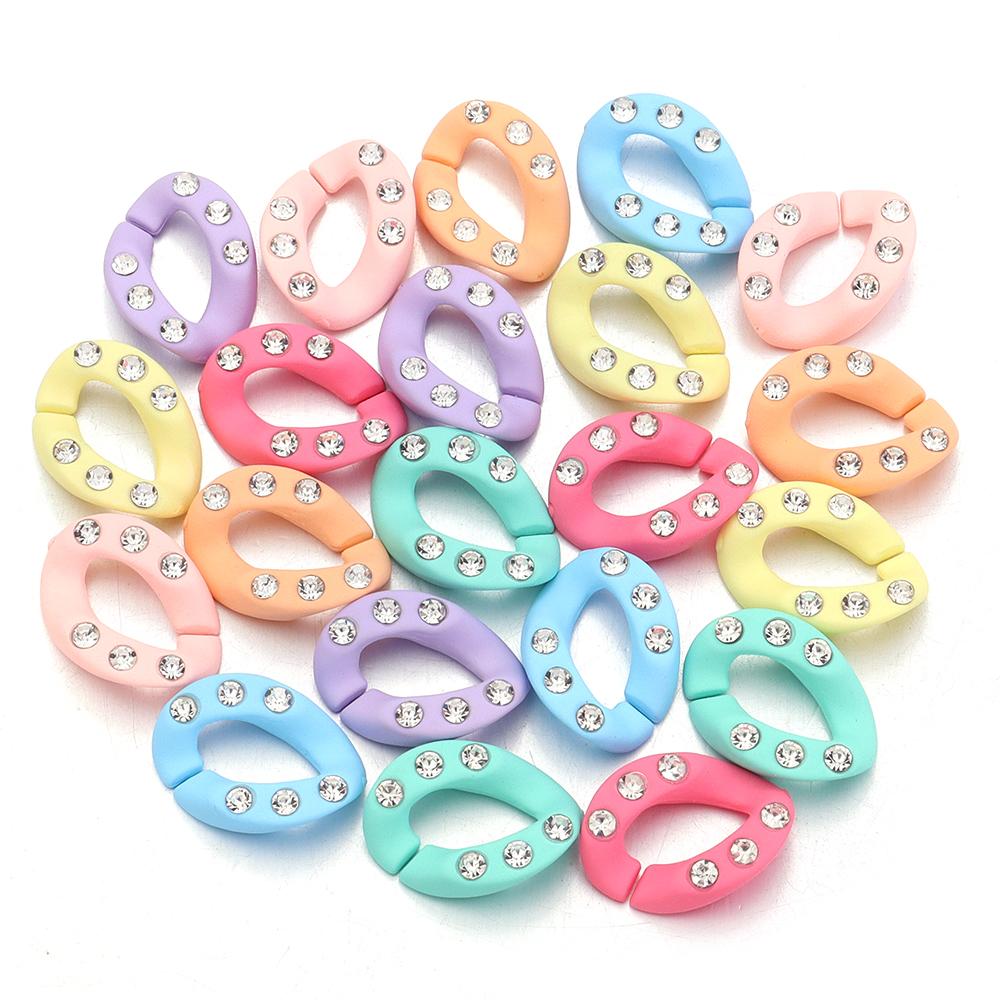 20pcs 19x14mm Acrylic Link Chain Clasp Colorful Open Buckle Beads Connector With Diamond For Jewelry Making Necklace Bag Chain
