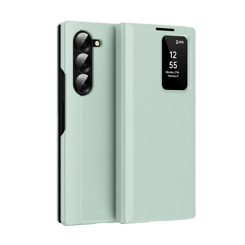 Funda de Cuero de Alta Gama con Tacto Suave para Samsung Galaxy Z Fold 7 6 5 4 Pantalla LED Inteligente HD Cubierta Trasera a Prueba de Golpes Windows