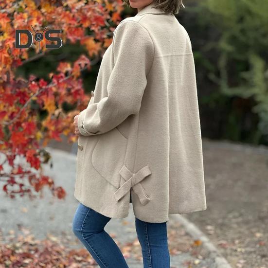 Осень-весна Женское пальто однобортное на пуговицах Свободный однотонный кардиган — фото 8