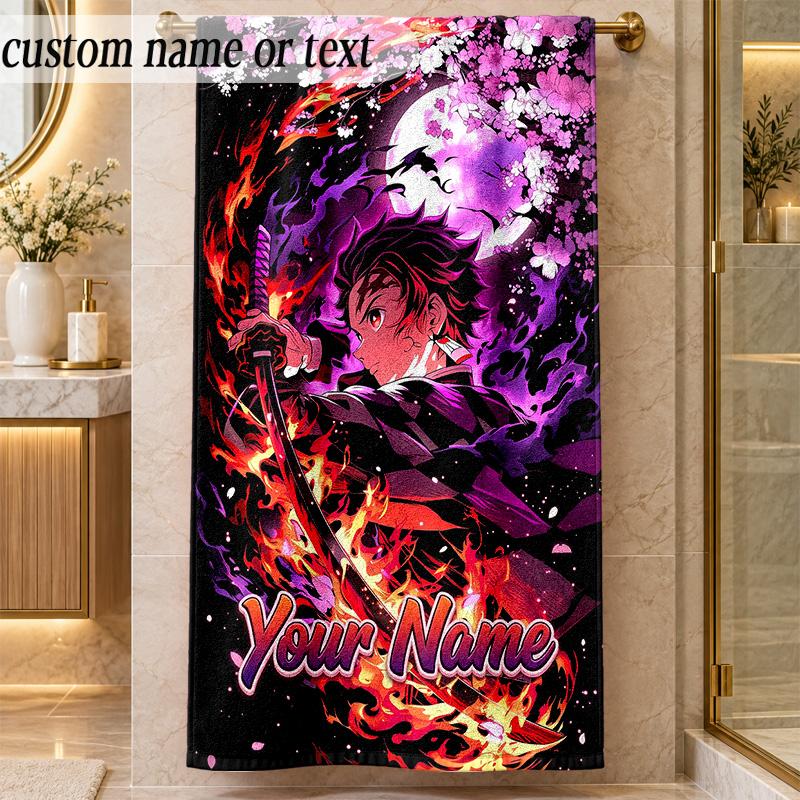 Beach TowelDemon Slayer Custom Name Text Personalized Soft Towel for Beach Pool Indoor Home Decor Gift