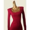 Square Collar Elegant Autumn and Winter Inner Wear Knitted Long Dress Foreign Trade Original Order Sexy New Year Atmosphere Banquet Sheath Base Skirt