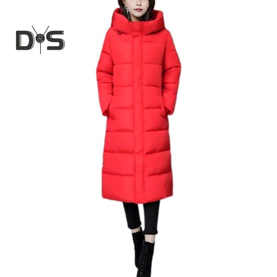 

Зимнее пуховое пальто Утолщенный стеганый капюшон Воротник-стойка Длина до колена Карманы Застежка-молния Ветрозащитный Сохранение тепла Теплая повседневная верхняя одежда для холодной погоды L красный