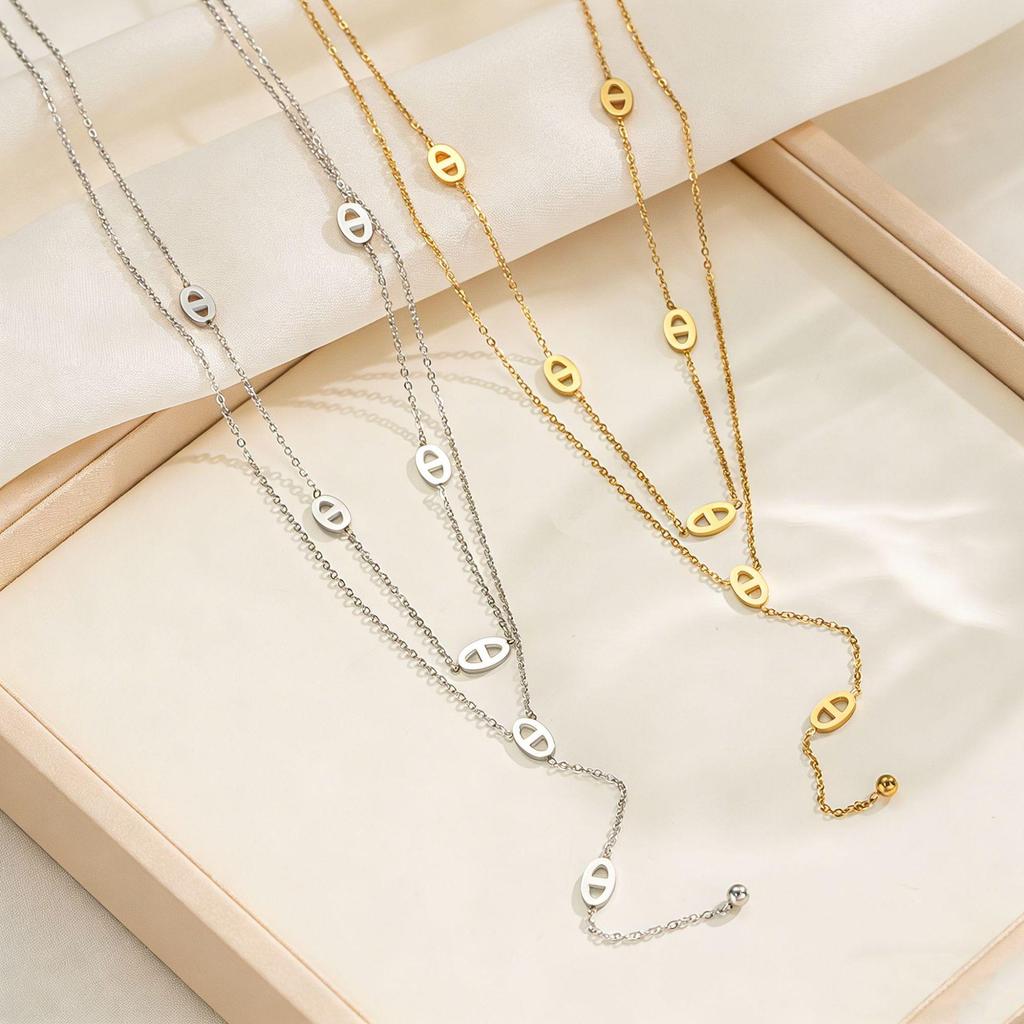 European & American Luxury Double Layer Tassel Titanium Necklace for Women - Elegant Autumn/Winter Clavicle Chain