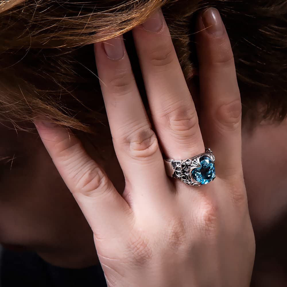 Artemis Classic Poseidon Silver Ring Silver Accessories for Men and Brand Silver 925 Silver Ring with Blue Topaz Ring, ACR0292, Women, Jewelry, Ring,