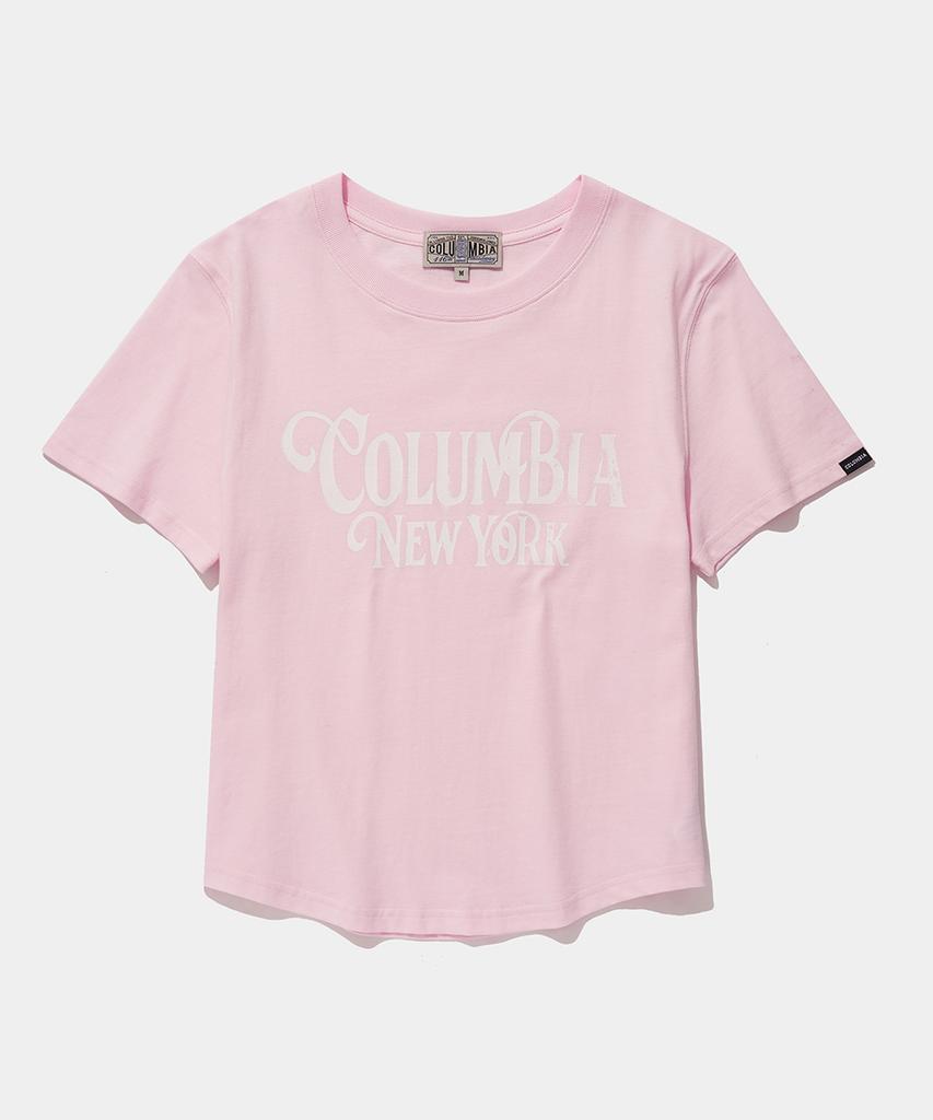 COLUMBIA UNIVERSITY Uni Women Curved Slim-Fit S/S T-Shirts_Light Pink