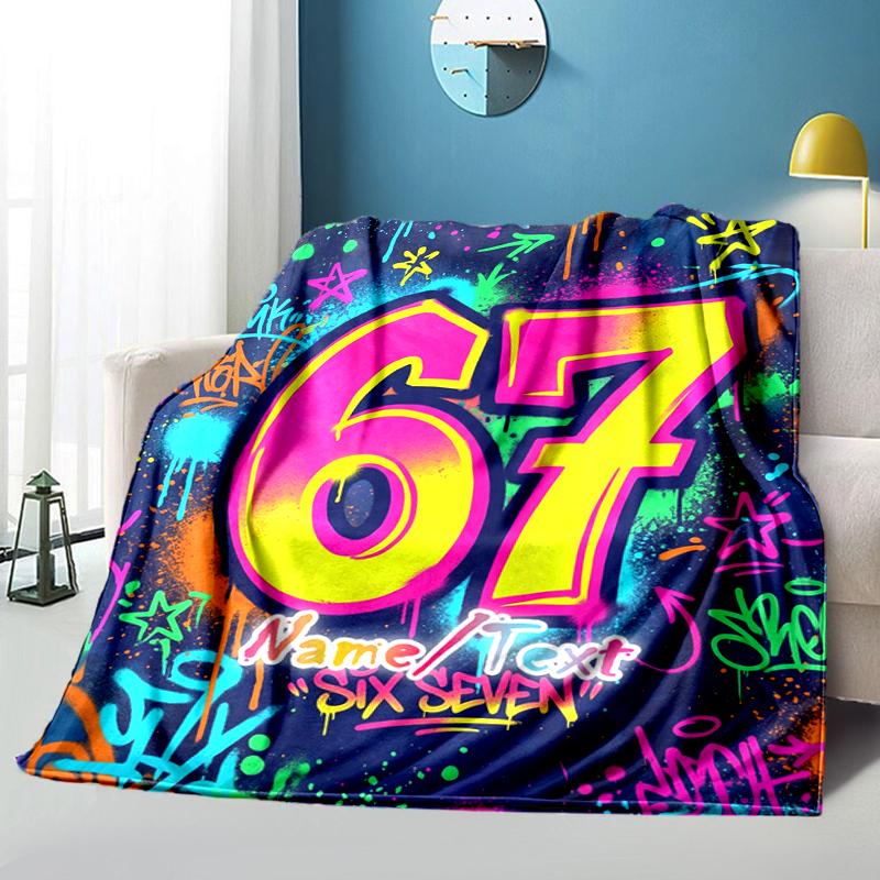 1PC Custom Name Colorful Graffiti Art Flannel Blanket Versatile,all-season Throw Suitable for the Living Room,bedroom,camping,travel,and Gift