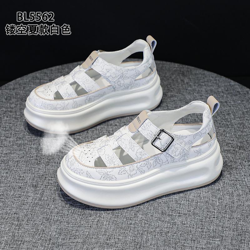 Leather Bag Head Roman Sandals Summer New Thick-soled Muffin Hollow Hole Leisure Sports
