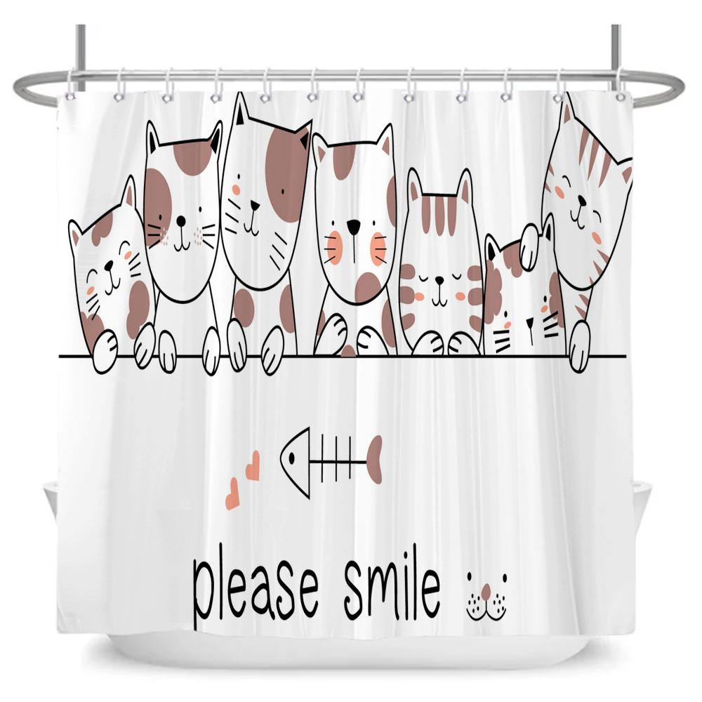 Cute Little Animal Shower Curtain Baby Room Decor Waterproof Kawaii Shower Curtain Bathtub Curtain Bathroom Textured With Hooks