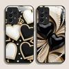 Stylish Black White Heart with Pearls Tempered Glass Phone Case for Samsung Galaxy A56 A55 A54 A53 A52 A36 A14 A15 A31 5G Covers