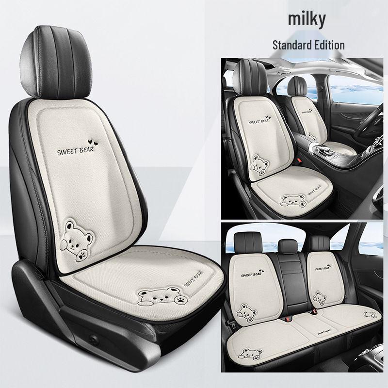 Cartoon Linen Car Seat Cushion – Universal Fit for Rear Driver Seat, Four Seasons