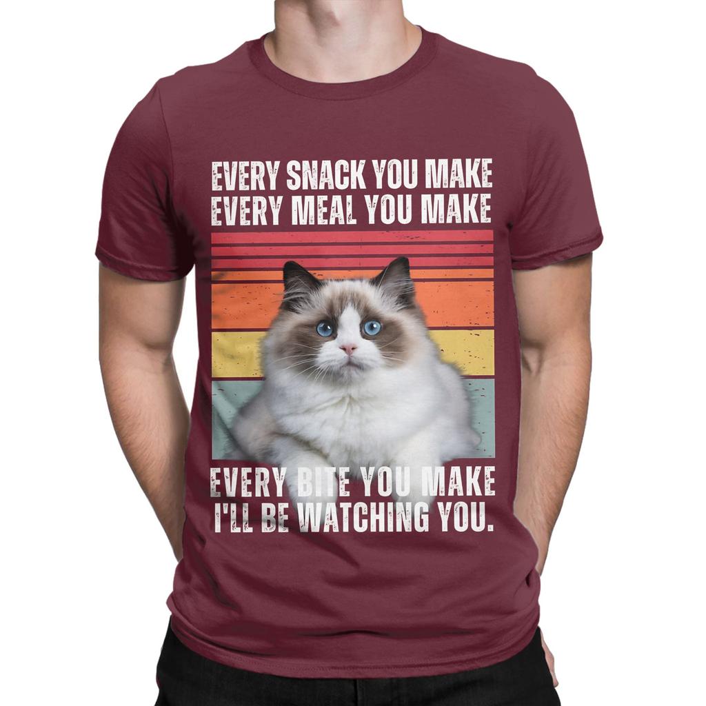 Distressed Retro Striped Ragdoll Be Watching You Funny Sticker Quotes Novelty 100 Cotton TShirt Ragdoll Tops Tees For Unisex