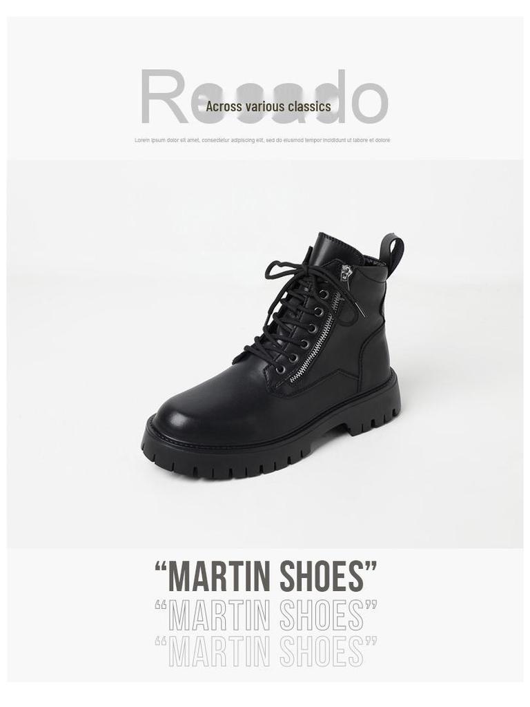 2024 Men's Mid-Cut Height-Enhancing Martin Boots with Soft Side Zipper - British Workwear Style High-Tops