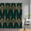 1pc Luxury Art Deco & Rooster Shower Curtain with Golden Cream Feathers & Deep Green Geometric Pattern - Vintage Elegant Bathr
