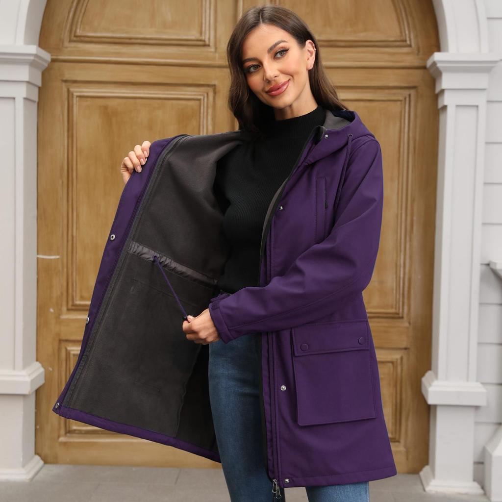 Casacos Trench Femininos Softshell Impermeáveis com Capuz para Exterior, Caminhadas, Outono Inverno, Corta-ventos com Zíper