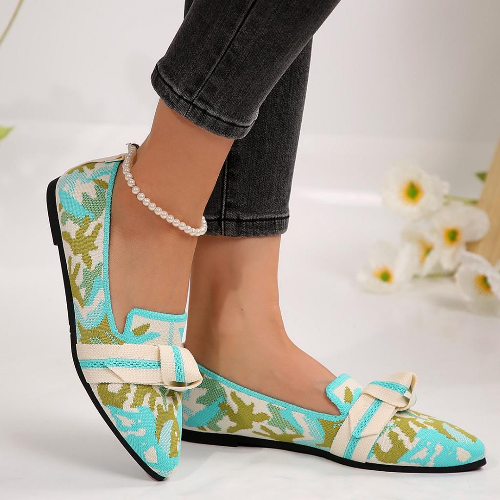 Large size spring and autumn new color matching comfortable single shoes European and American light mouth flying woven women's shoes low heel