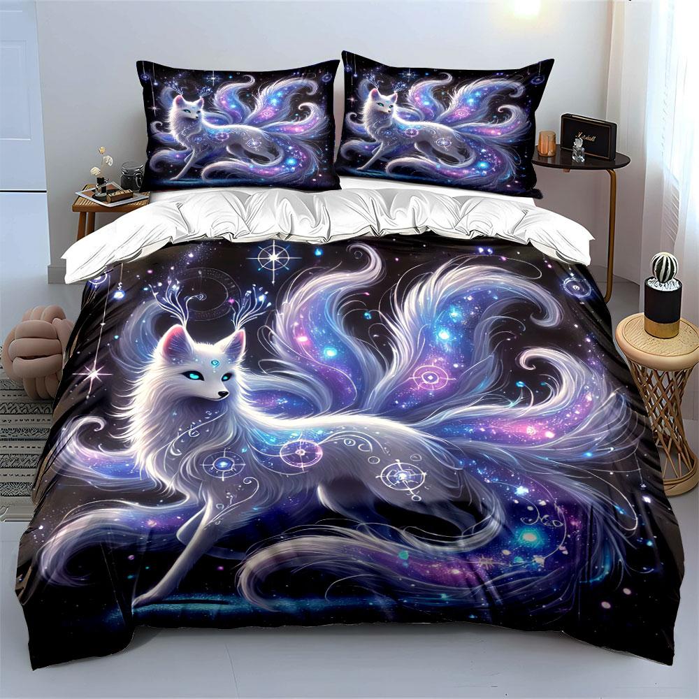 Mystical Fox Galaxy Decor Set Soft Comfortable Duvet Cover Bedding Set Included 1*Duvet Cover & 2*Pillowcases, Gift