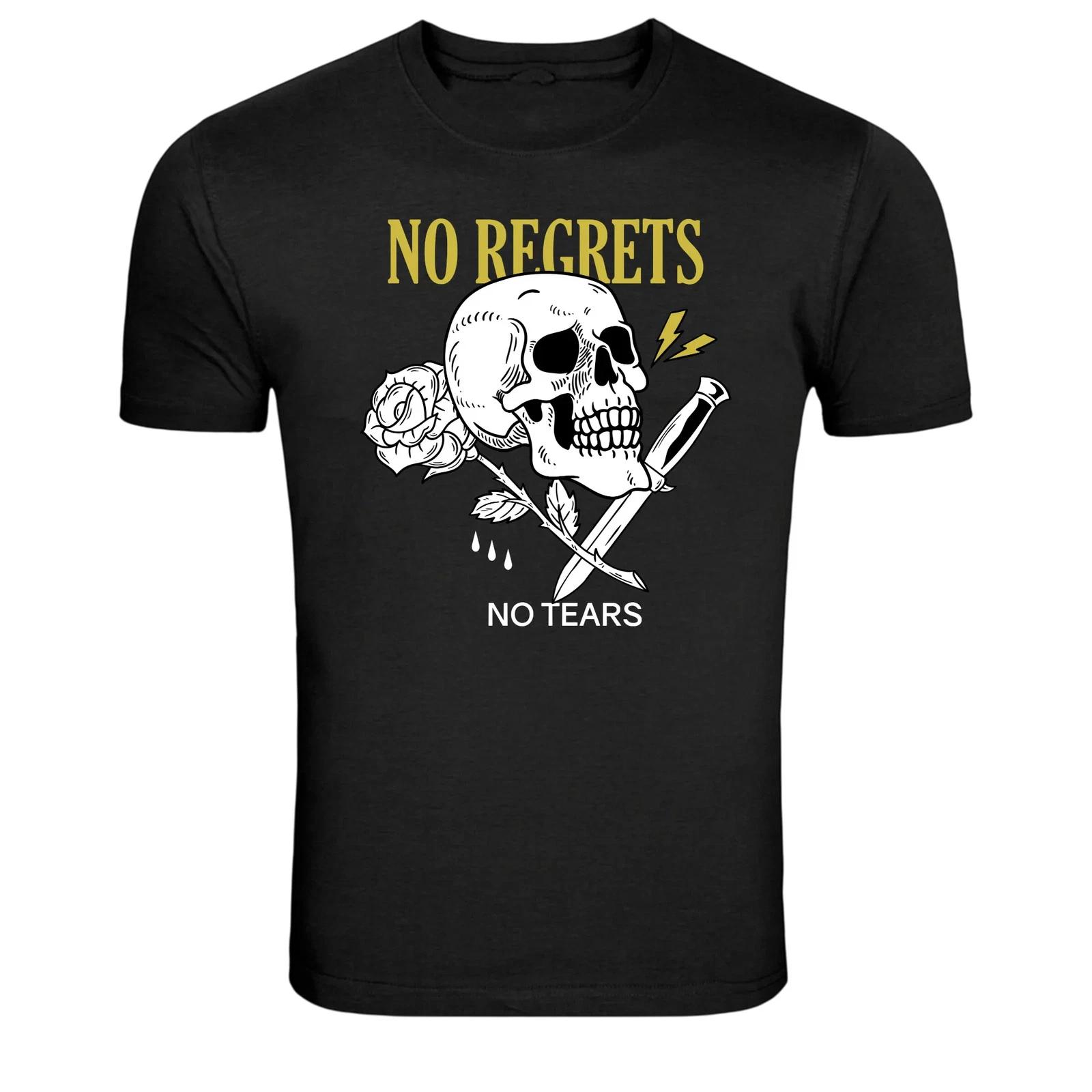 No Regrets No Tears Skull Rose Dagger Graphic T-Shirt 2XL
