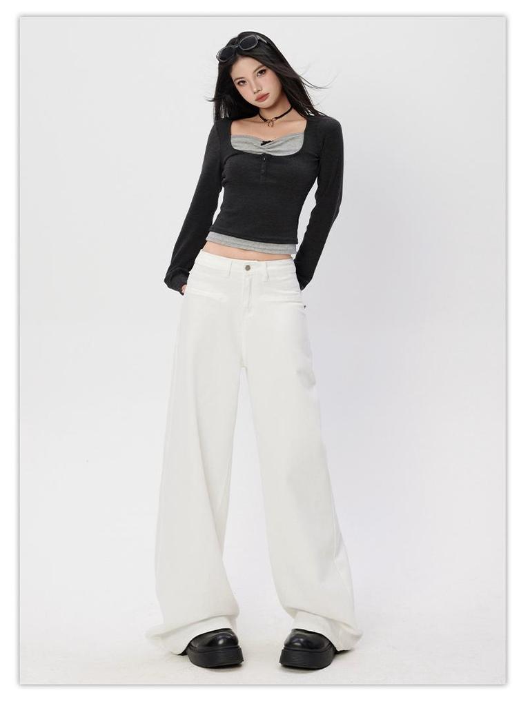 Jeans Blancos de Pierna Ancha de Alta Gama para Mujer Primavera 2026 - Favorecedores para Forma de Pera, Rectos Sueltos, Estilo de Longitud al Suelo