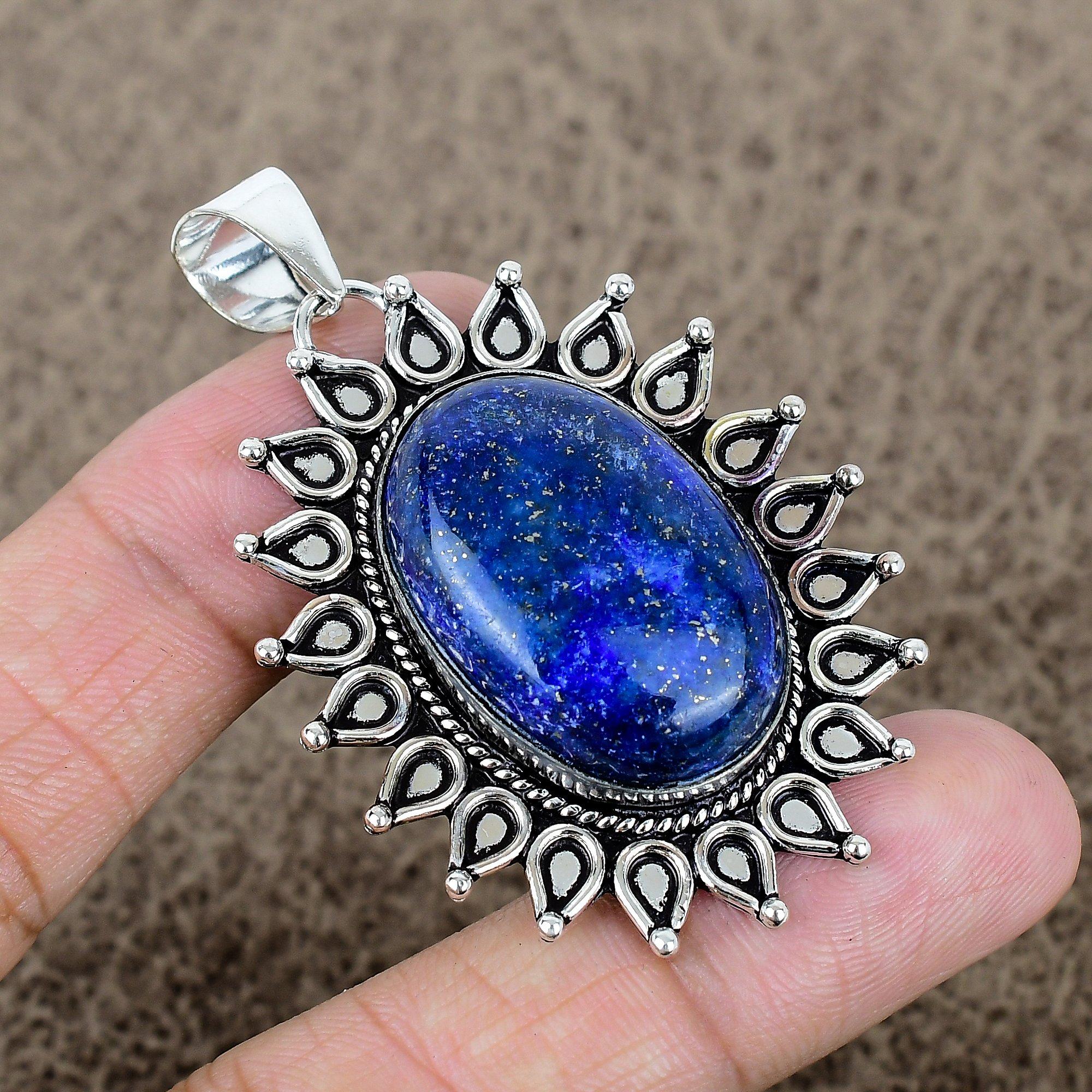 

Lapis Lazuli Gemstone Handmade 925 Sterling Silver Jewelry Pendant 2.40 KKG-717