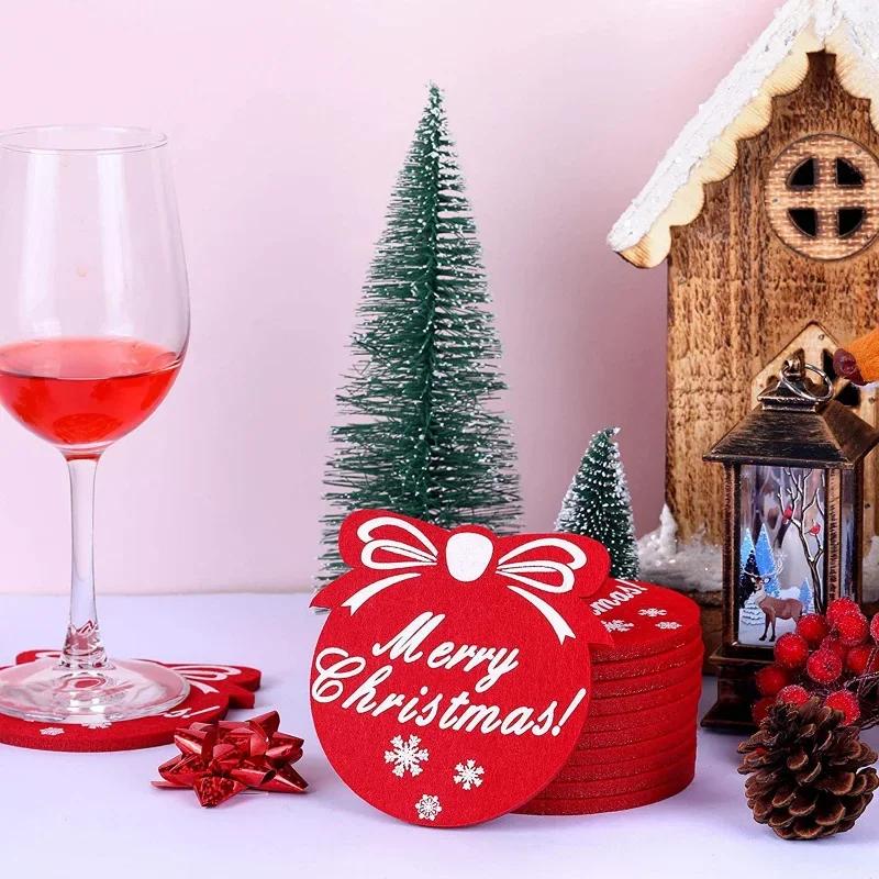 5pcs Christmas Felt Coasters, Xmas Tree, Snowflakes Shaped Cup Cushion, Anti-slip Coaster Placemat, Bowl Mats, Cups Mat
