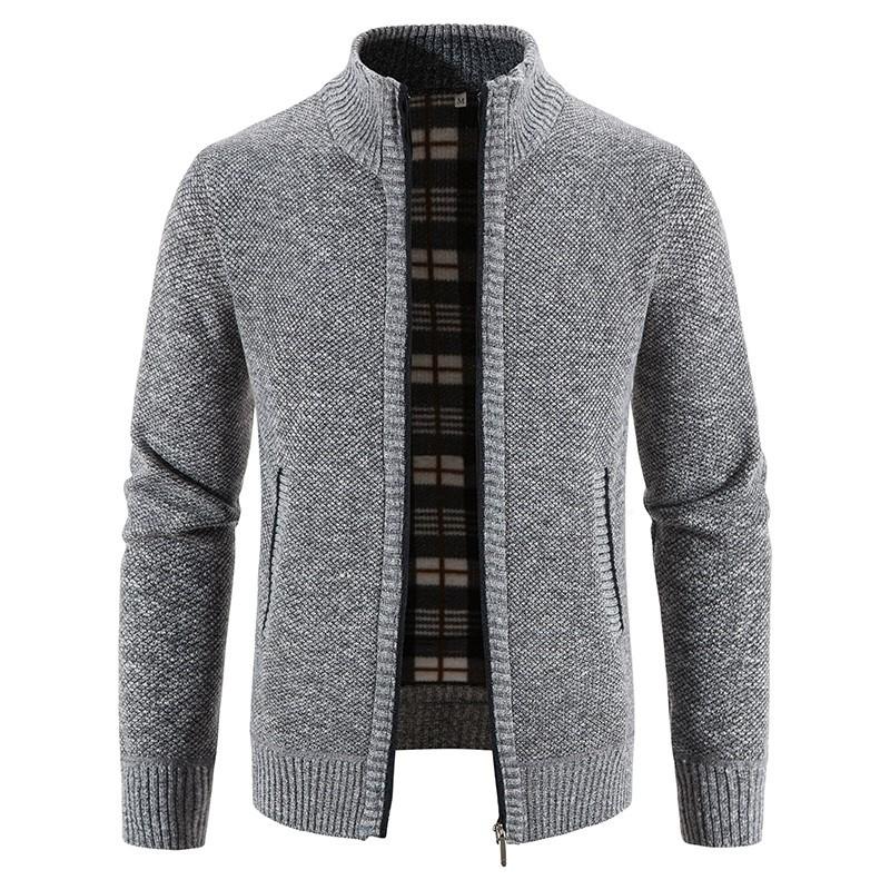 2026 Autumn/Winter Men's Plus Size Velvet Thickened Cardigan Sweater with Stand Collar - Slim Fit Coat.