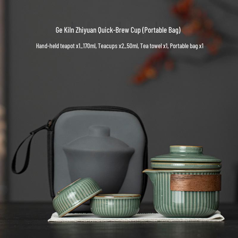 Five Great Kilns Portable Travel Tea Set: One Pot and Two Ceramic Cups Souvenir Gift
