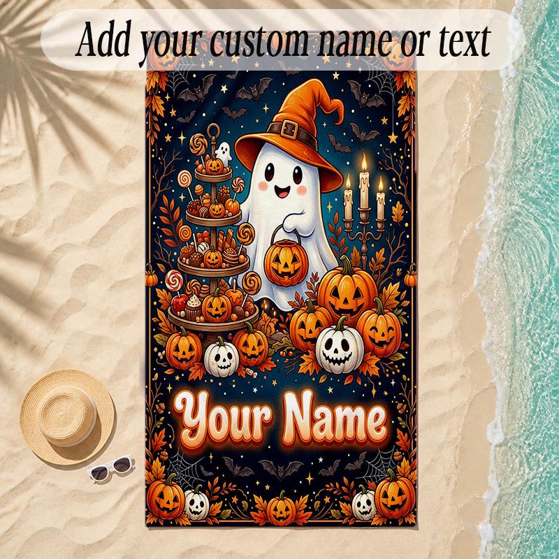 Halloween Theme Soft Beach Towel Personalized Custom Name Text Towel Portable for Beach Pool Travel