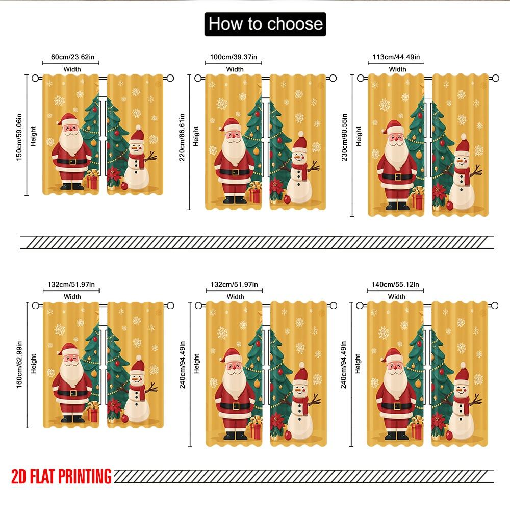 Flat Printing Christmas Hot Curtains Santa Snowman Tree Digital Printed Polyester Drapes Party Holiday Decor Set Of 2 Made