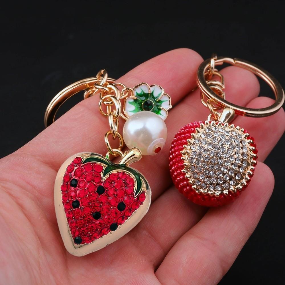 Cartoon Simulation Fruit Keychain Enamel Metal Key Rings New Fruit Bag Pendant Keychain Jewelry