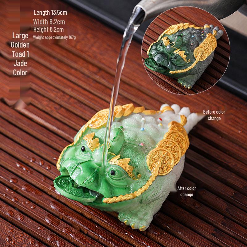 Color-Changing Golden Toad Monk Ornament for Tea Ceremony Decor