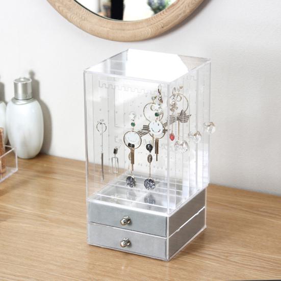 Dustproof Acrylic Earrings Jewelry Storage Box Display Stand Holder Drawer Rack