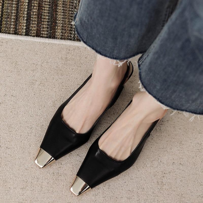 

Fashion Temperament Block Heel Sandals Summer New Metal Square Toe Shallow Mouth One Belt Non-slip Wear-resistant High Heels 42
