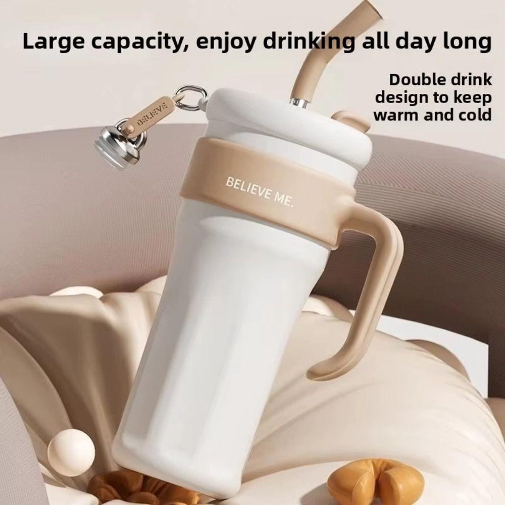 Large Capacity Insulated Water Bottle With Straw Office Double Drink Cup  Outdoor Activities