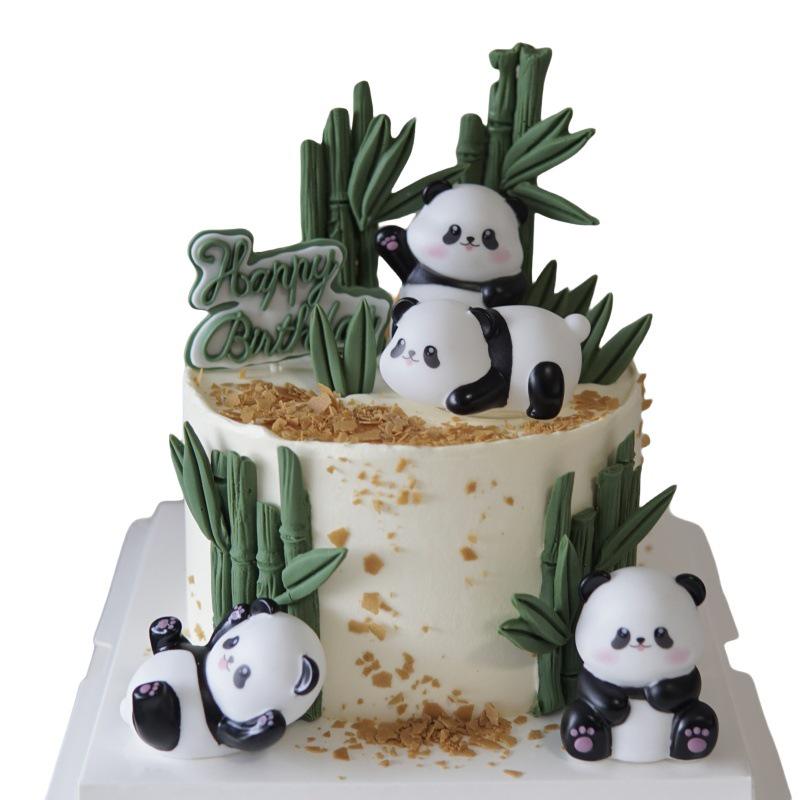 Adorable Panda Cake Decor - Cute Mori Style Bamboo Animal Birthday Ornaments for Kids
